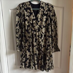 Anthropologie Black and Gold Long Sleeve Dress